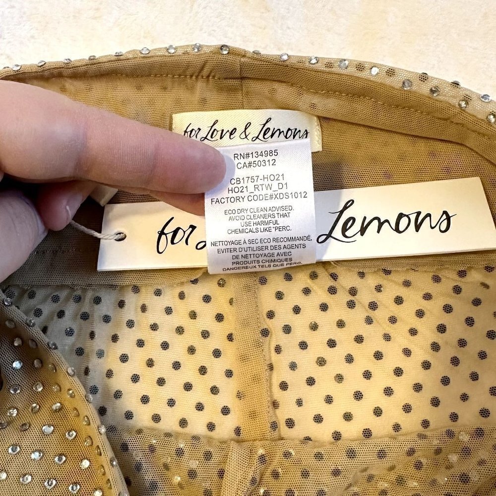 NWT For Love & Lemons Kiara Mesh Rhinestone Bike Shorts in Beige - M - Picture 4 of 6
